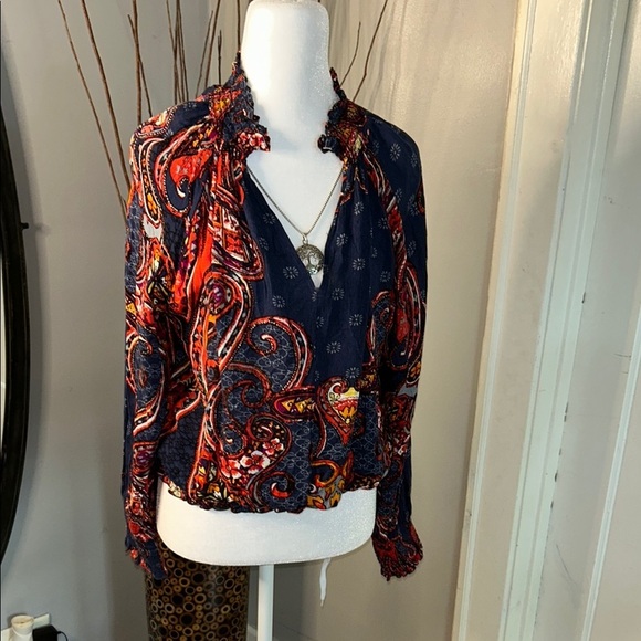 Lascana Tops - 3x20LASCANA Vibrant Blue and Orange Long Sleeve Tie Front Blouse